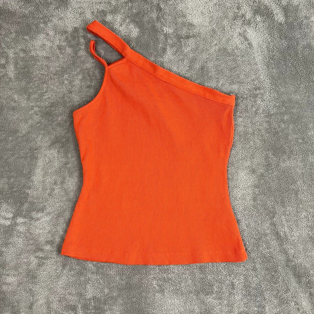 Maeve Anthropologie‎ Tank Top Womens M Orange One Shoulder Ribbed Summer